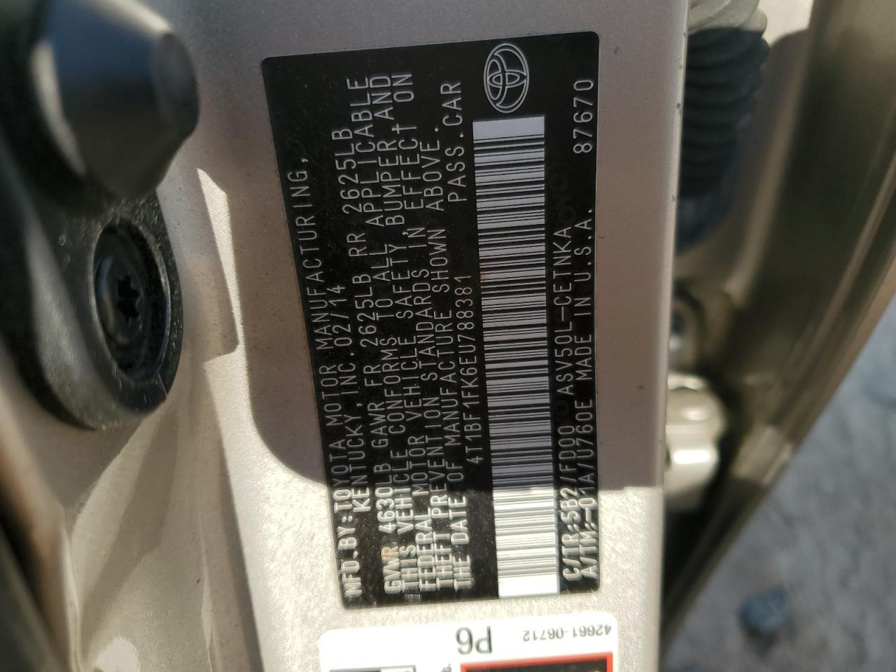 4T1BF1FK6EU788381 2014 Toyota Camry L