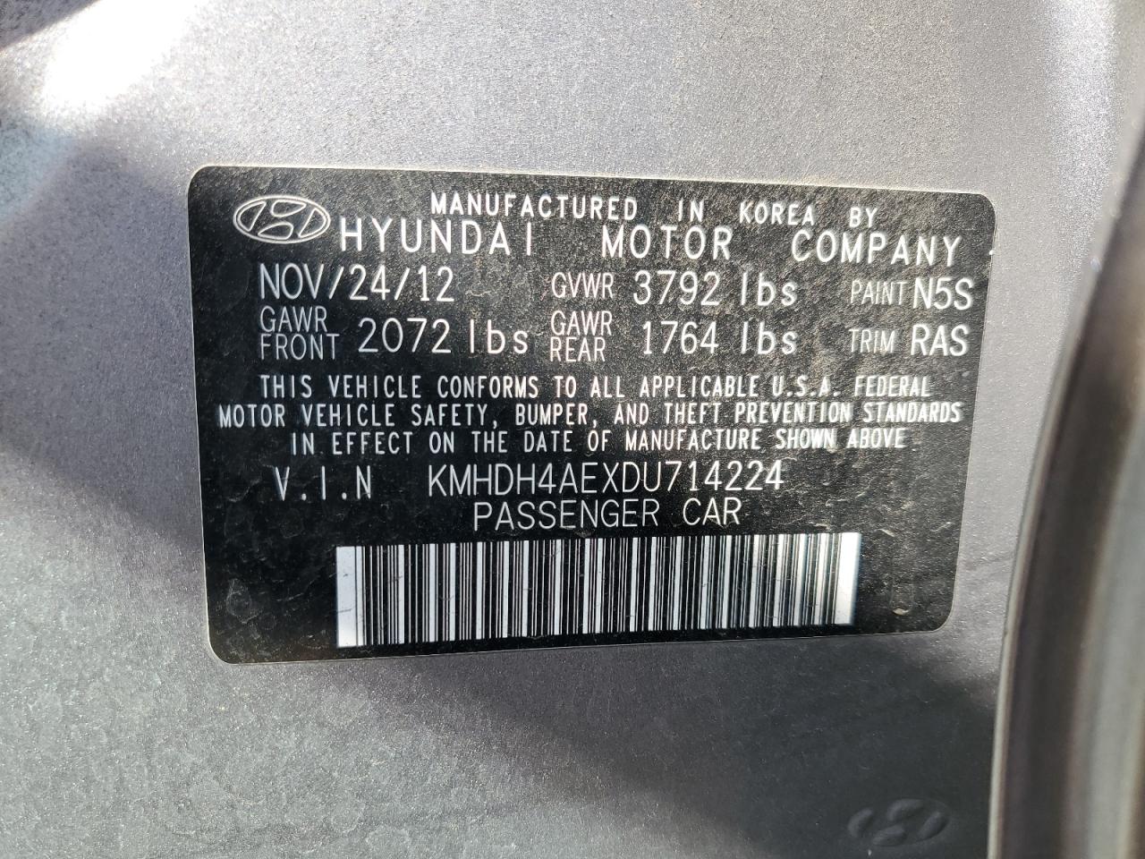 2013 Hyundai Elantra Gls VIN: KMHDH4AEXDU714224 Lot: 66421784