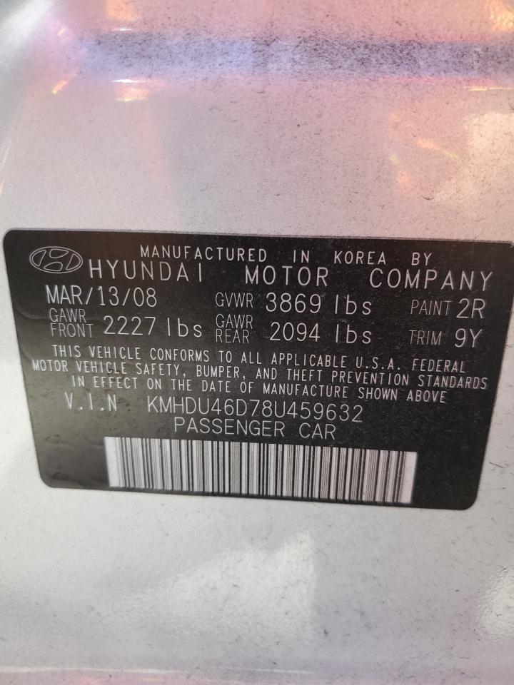 2008 Hyundai Elantra Gls VIN: KMHDU46D78U459632 Lot: 67105714