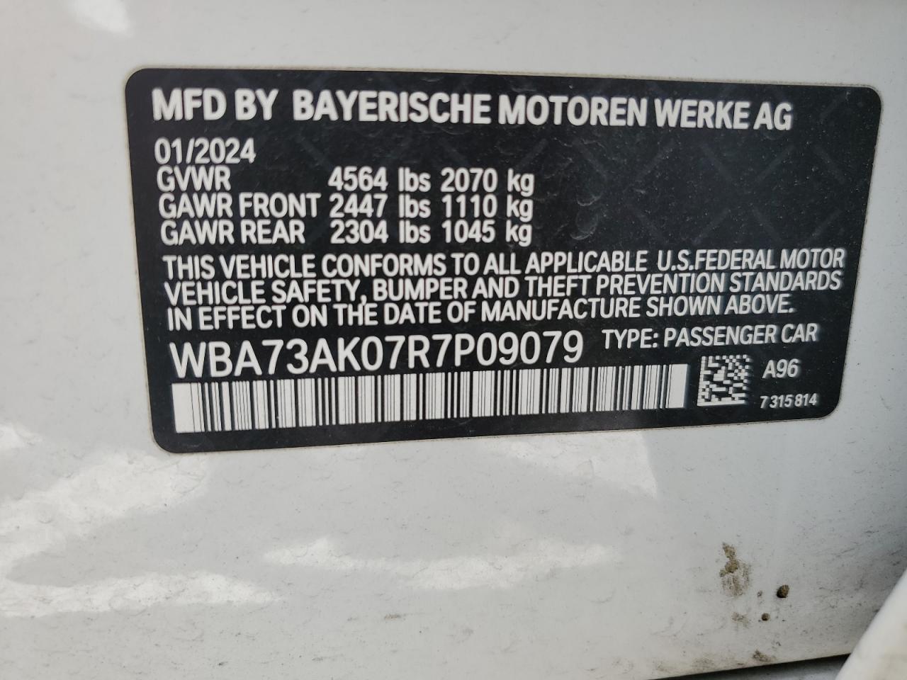 2024 BMW 228Xi VIN: WBA73AK07R7P09079 Lot: 67280994