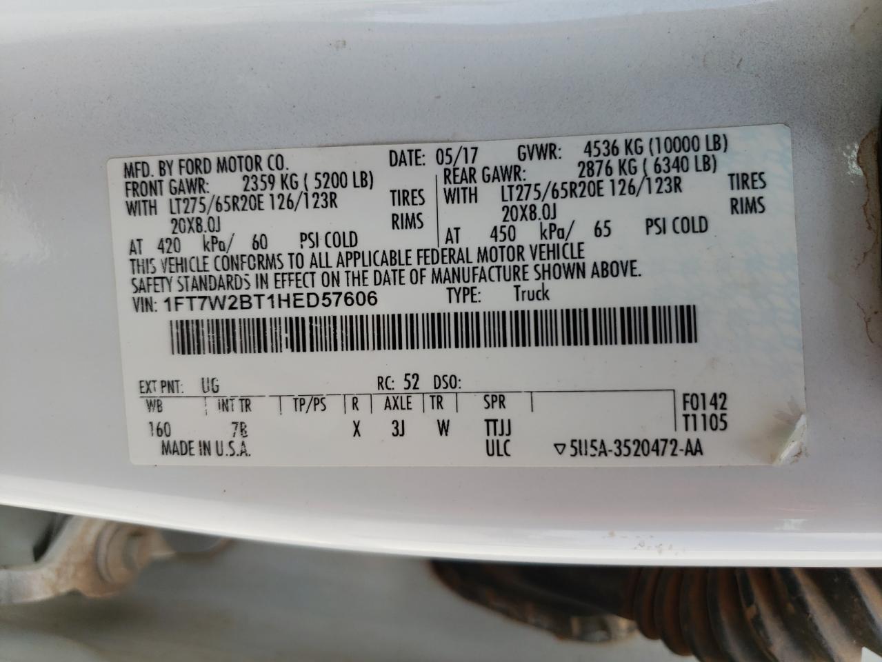 1FT7W2BT1HED57606 2017 Ford F250 Super Duty