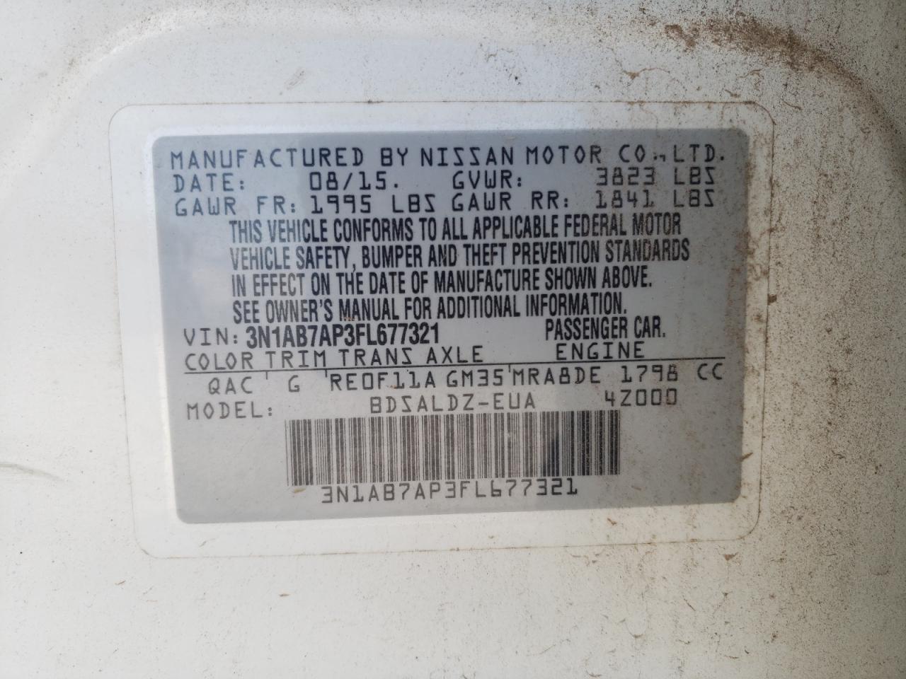 3N1AB7AP3FL677321 2015 Nissan Sentra S