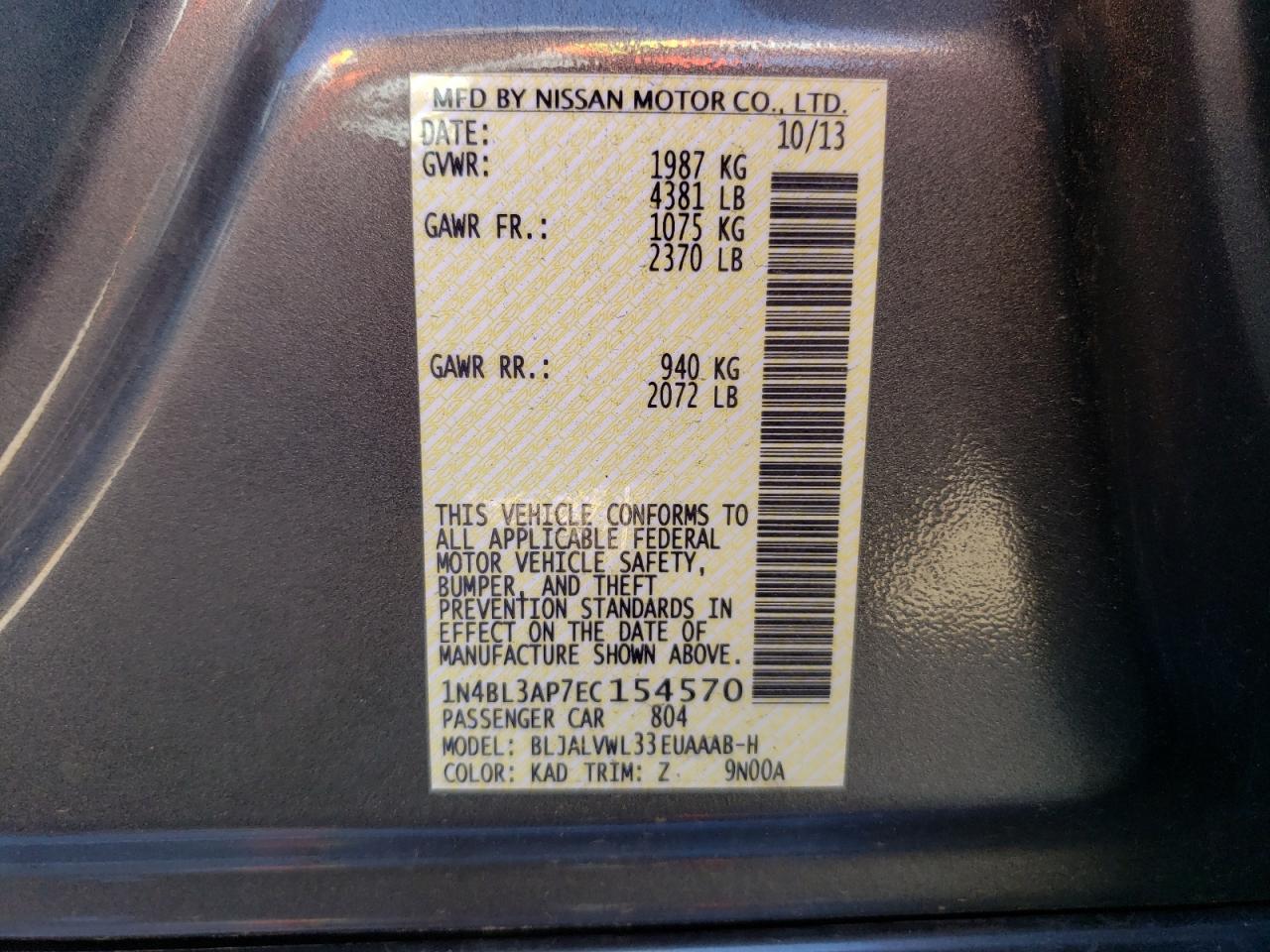 1N4BL3AP7EC154570 2014 Nissan Altima 3.5S