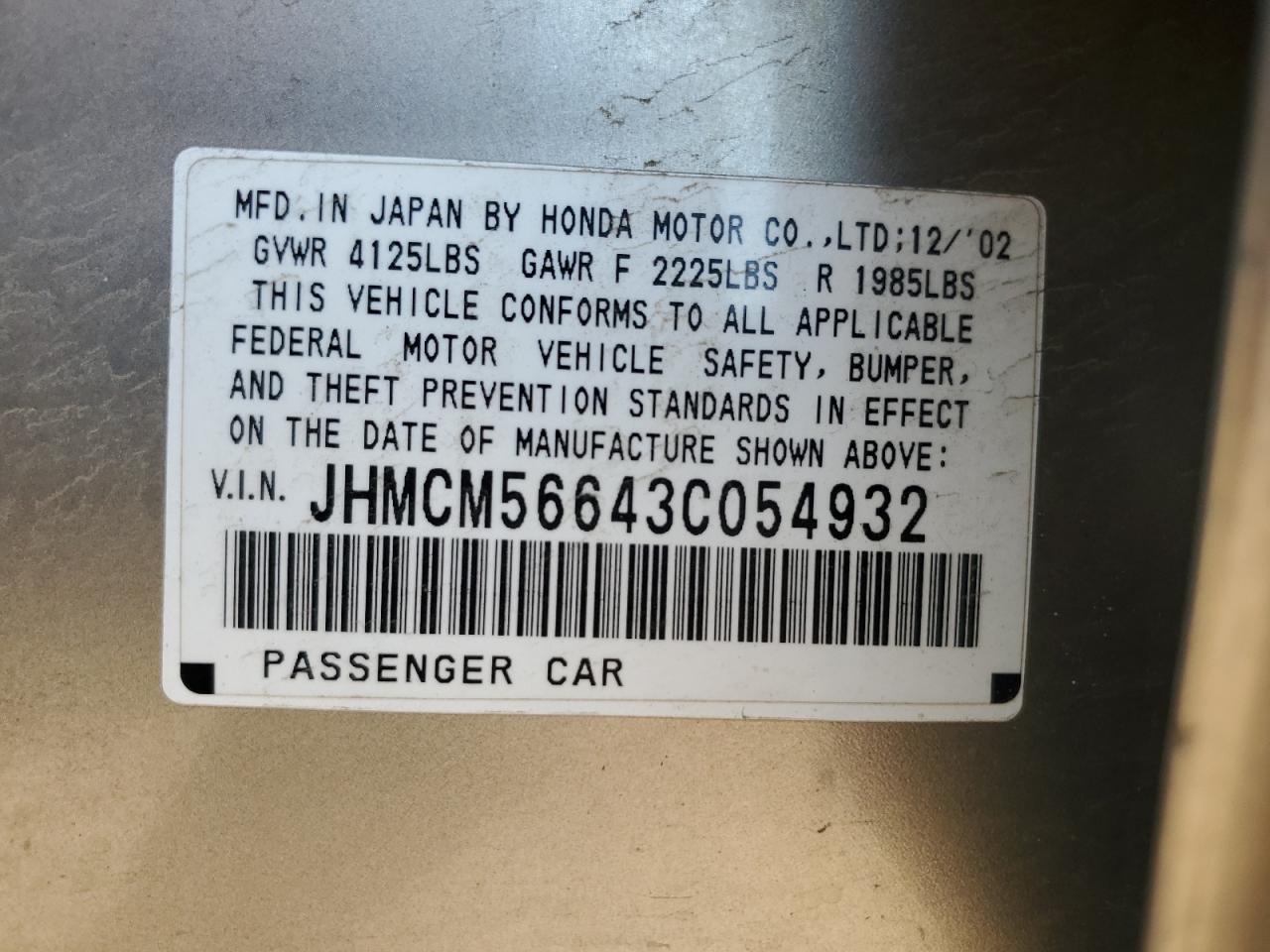 JHMCM56643C054932 2003 Honda Accord Ex