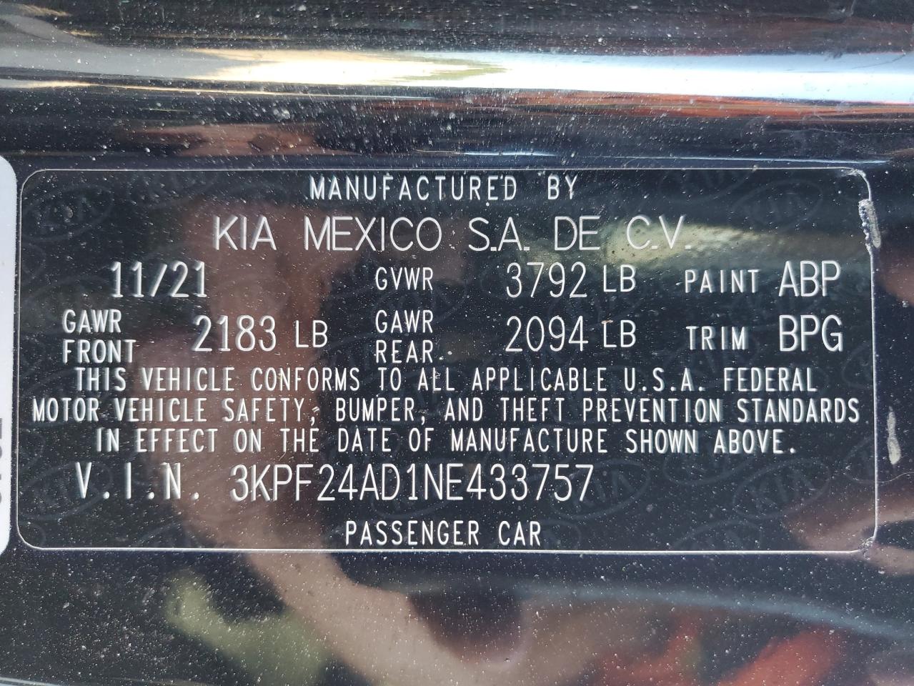 3KPF24AD1NE433757 2022 Kia Forte Fe