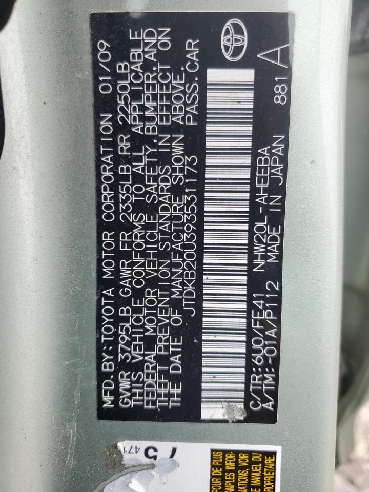 JTDKB20U393531173 2009 Toyota Prius