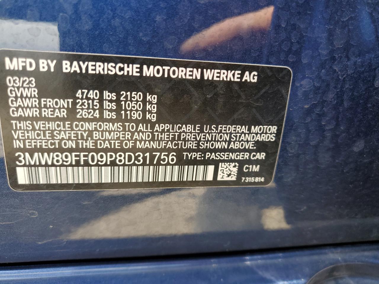 2023 BMW 330Xi VIN: 3MW89FF09P8D31756 Lot: 68179724