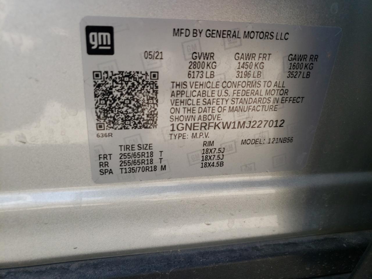 VIN 1GNERFKW1MJ227012 2021 CHEVROLET TRAVERSE no.14