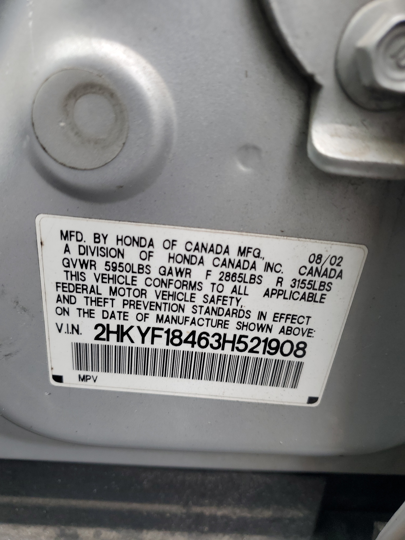 2HKYF18463H521908 2003 Honda Pilot Ex