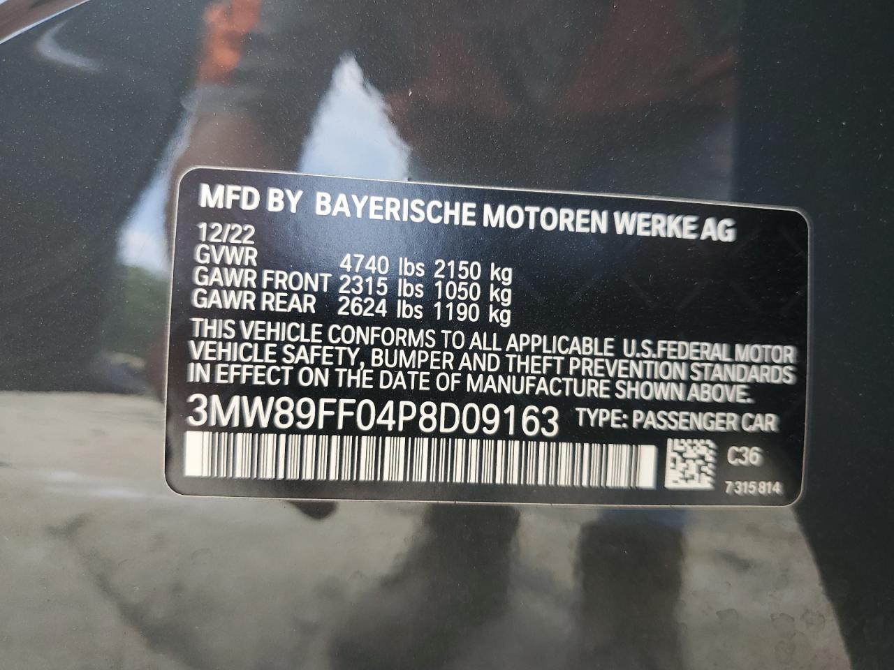 2023 BMW 330Xi VIN: 3MW89FF04P8D09163 Lot: 65828324