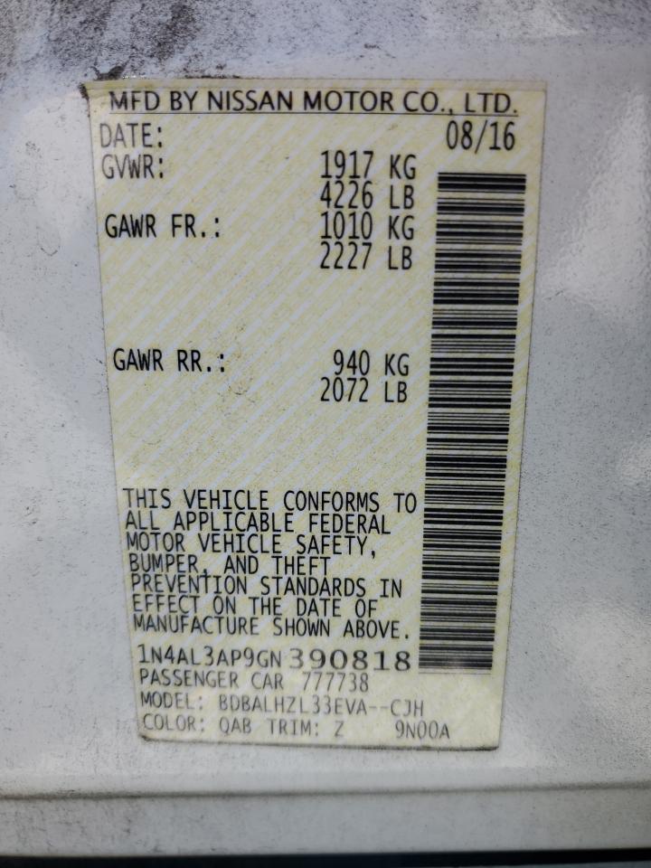 2016 Nissan Altima 2.5 VIN: 1N4AL3AP9GN390818 Lot: 68727104