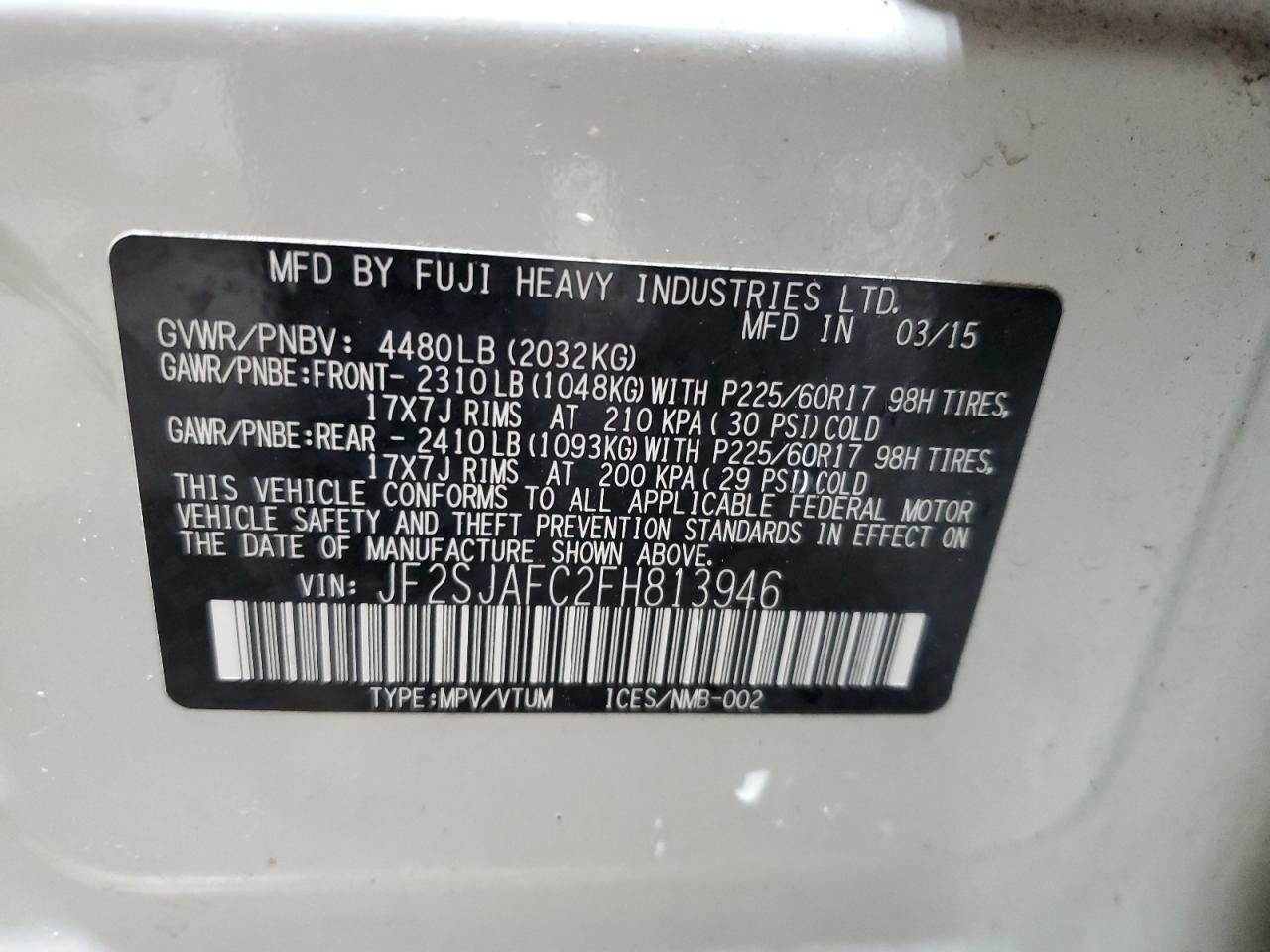 2015 Subaru Forester 2.5I Premium VIN: JF2SJAFC2FH813946 Lot: 65827214