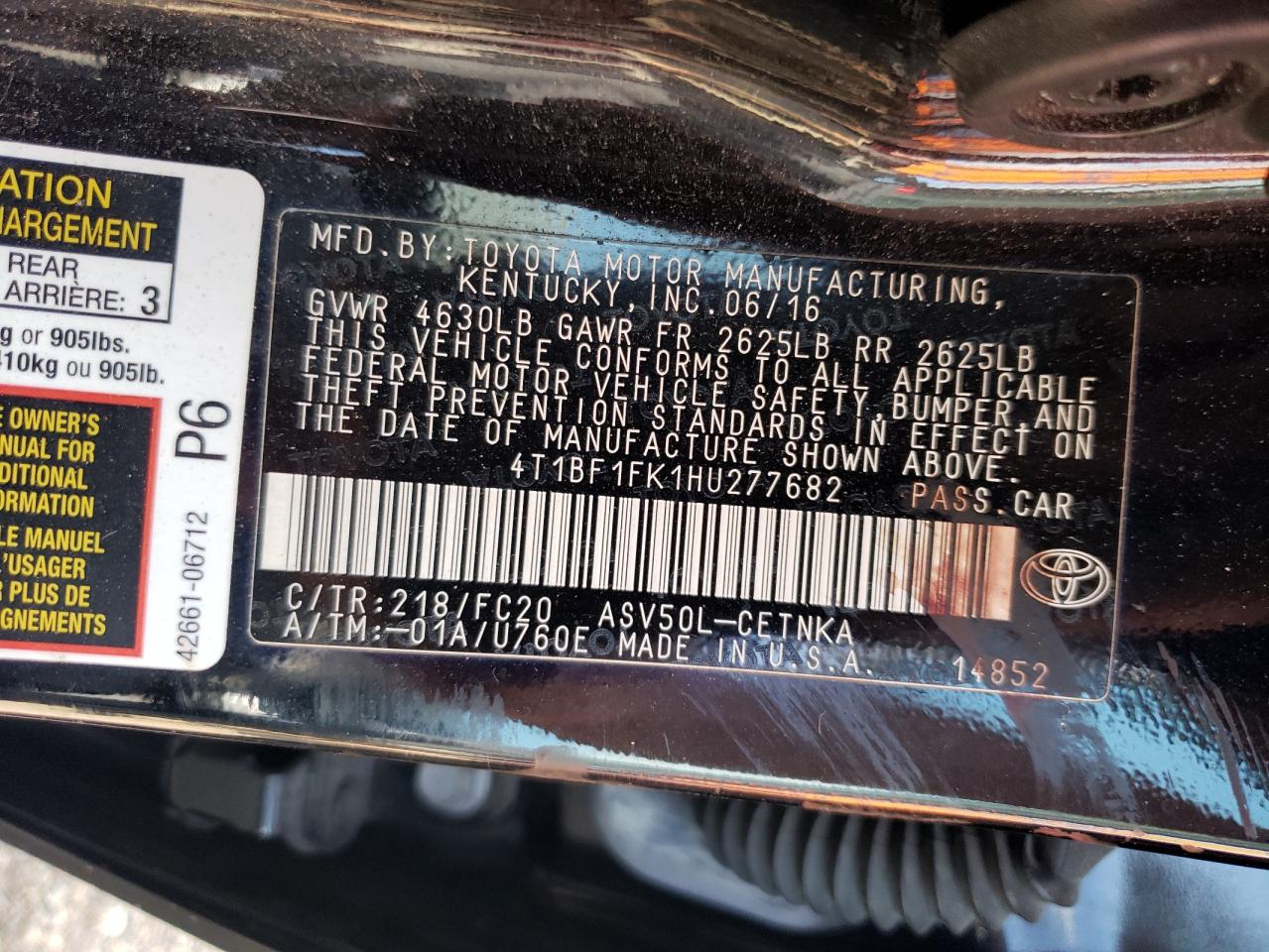 4T1BF1FK1HU277682 2017 Toyota Camry Le