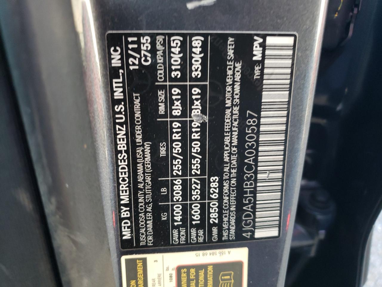 2012 Mercedes-Benz Ml 350 4Matic VIN: 4JGDA5HB3CA030587 Lot: 69496004