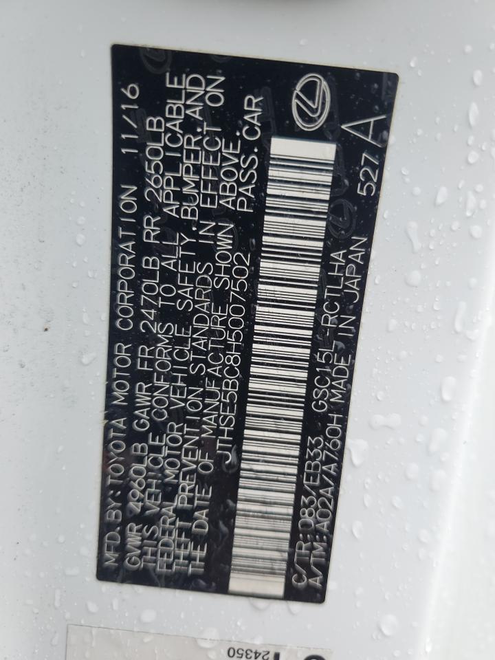 2017 Lexus Rc 350 VIN: JTHSE5BC8H5007502 Lot: 66241294