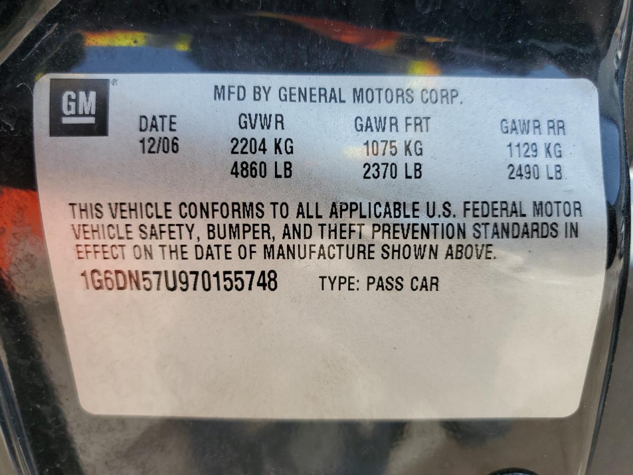 2007 Cadillac Cts-V VIN: 1G6DN57U970155748 Lot: 69096204