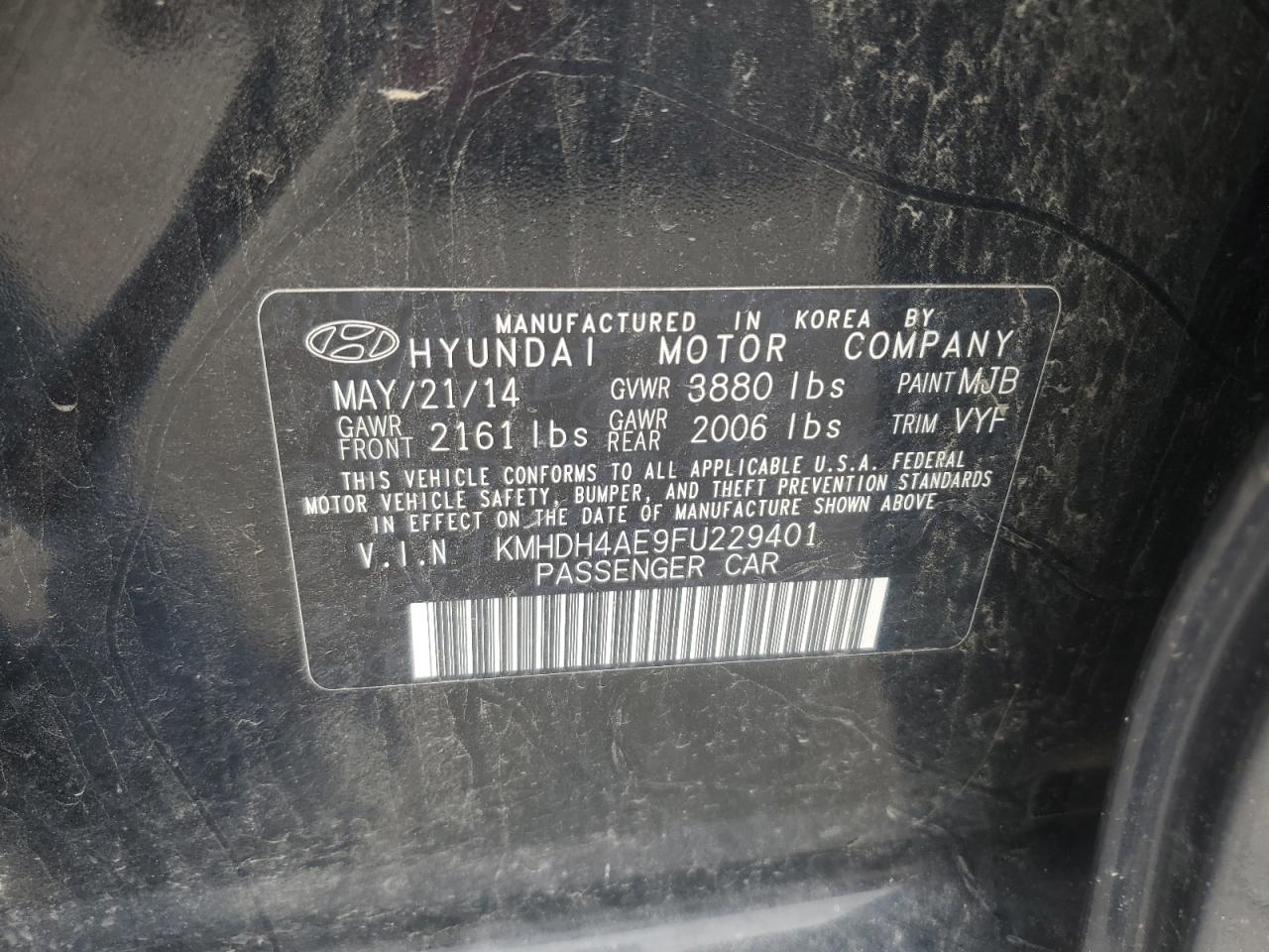 2015 Hyundai Elantra Se VIN: KMHDH4AE9FU229401 Lot: 67757594