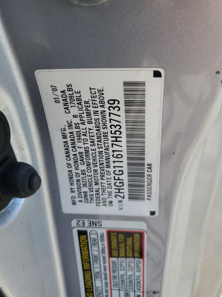 2007 Honda Civic Lx VIN: 2HGFG11617H537739 Lot: 67737214