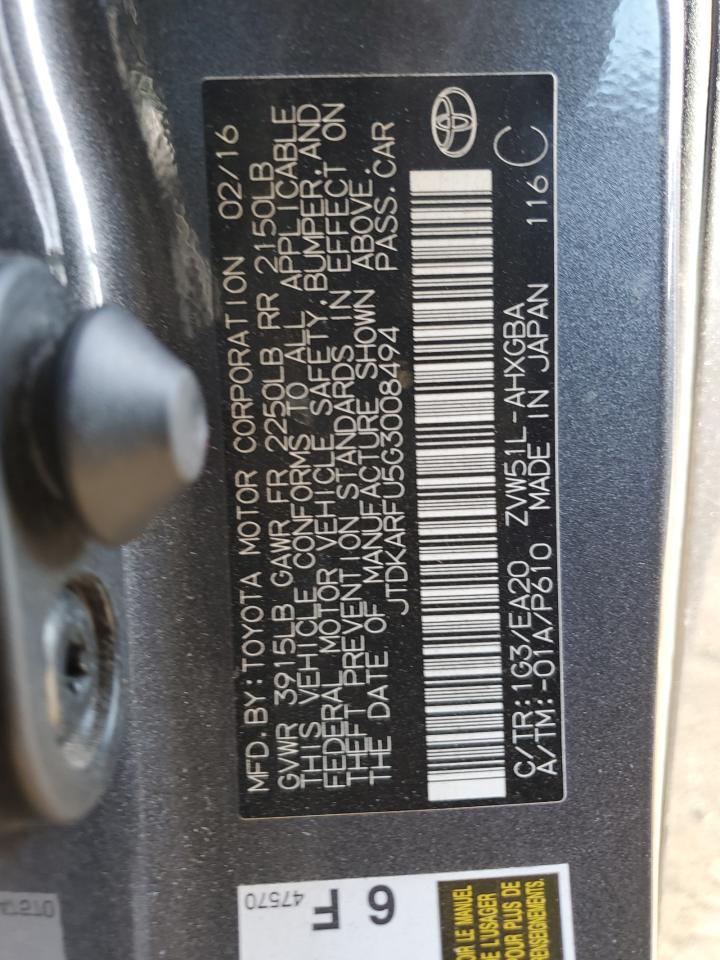 2016 Toyota Prius VIN: JTDKARFU5G3008494 Lot: 68164514