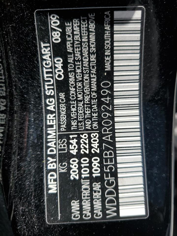 2010 Mercedes-Benz C 300 VIN: WDDGF5EB7AR092490 Lot: 66066674