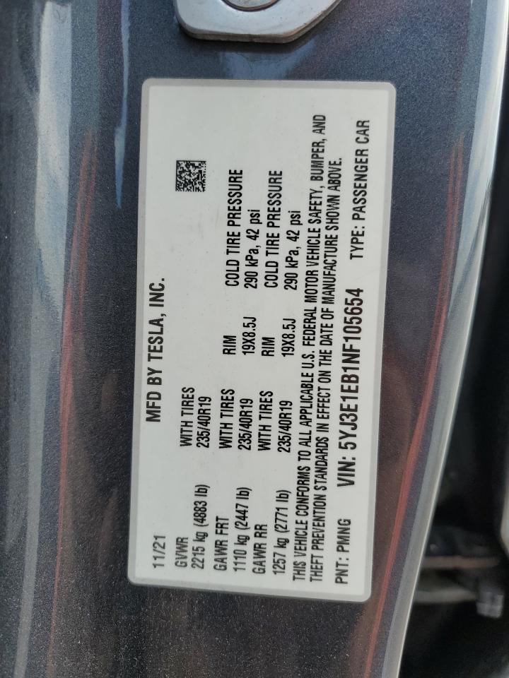 5YJ3E1EB1NF105654 2022 Tesla Model 3