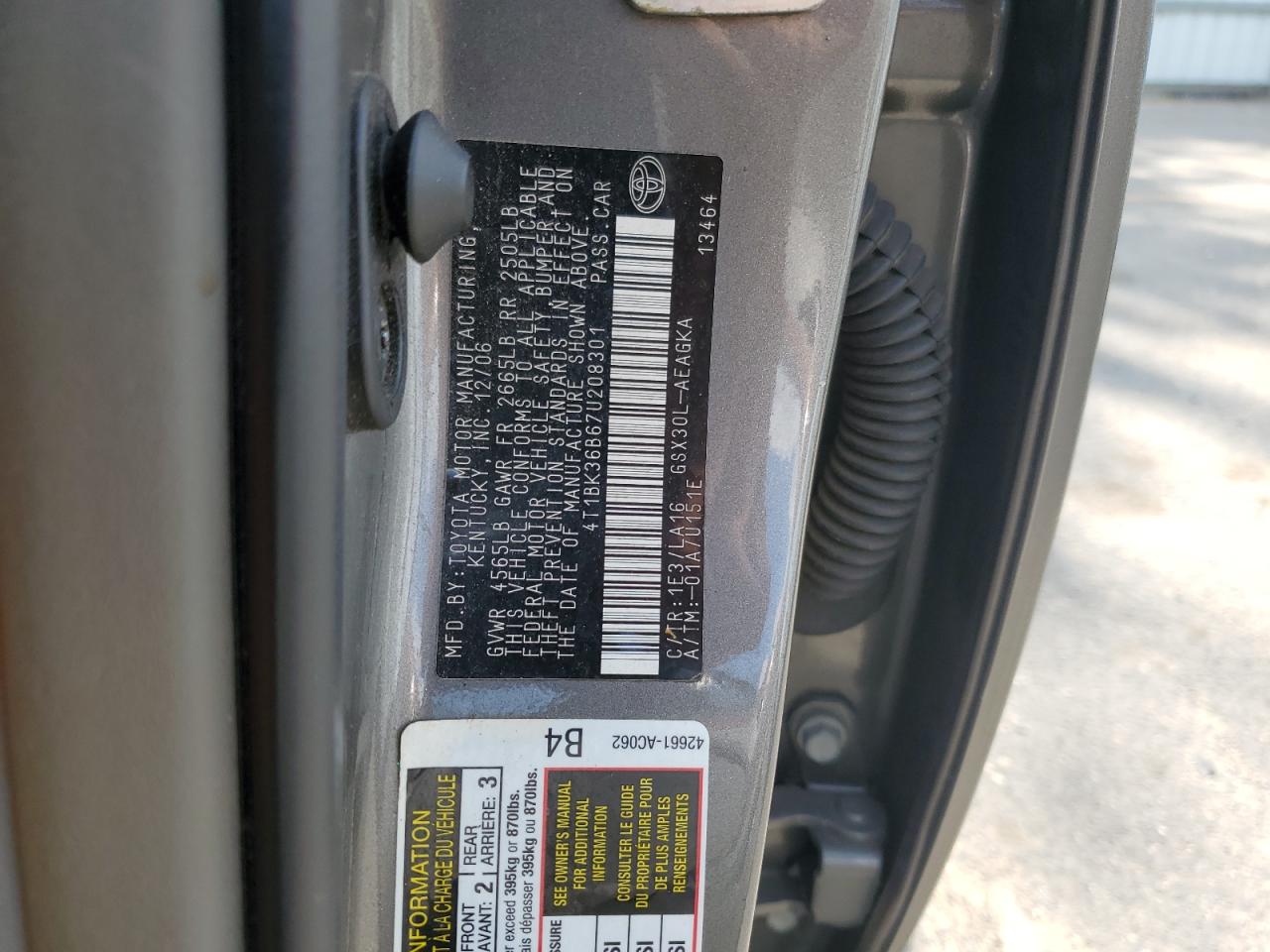 2007 Toyota Avalon Xl VIN: 4T1BK36B67U208301 Lot: 66816434