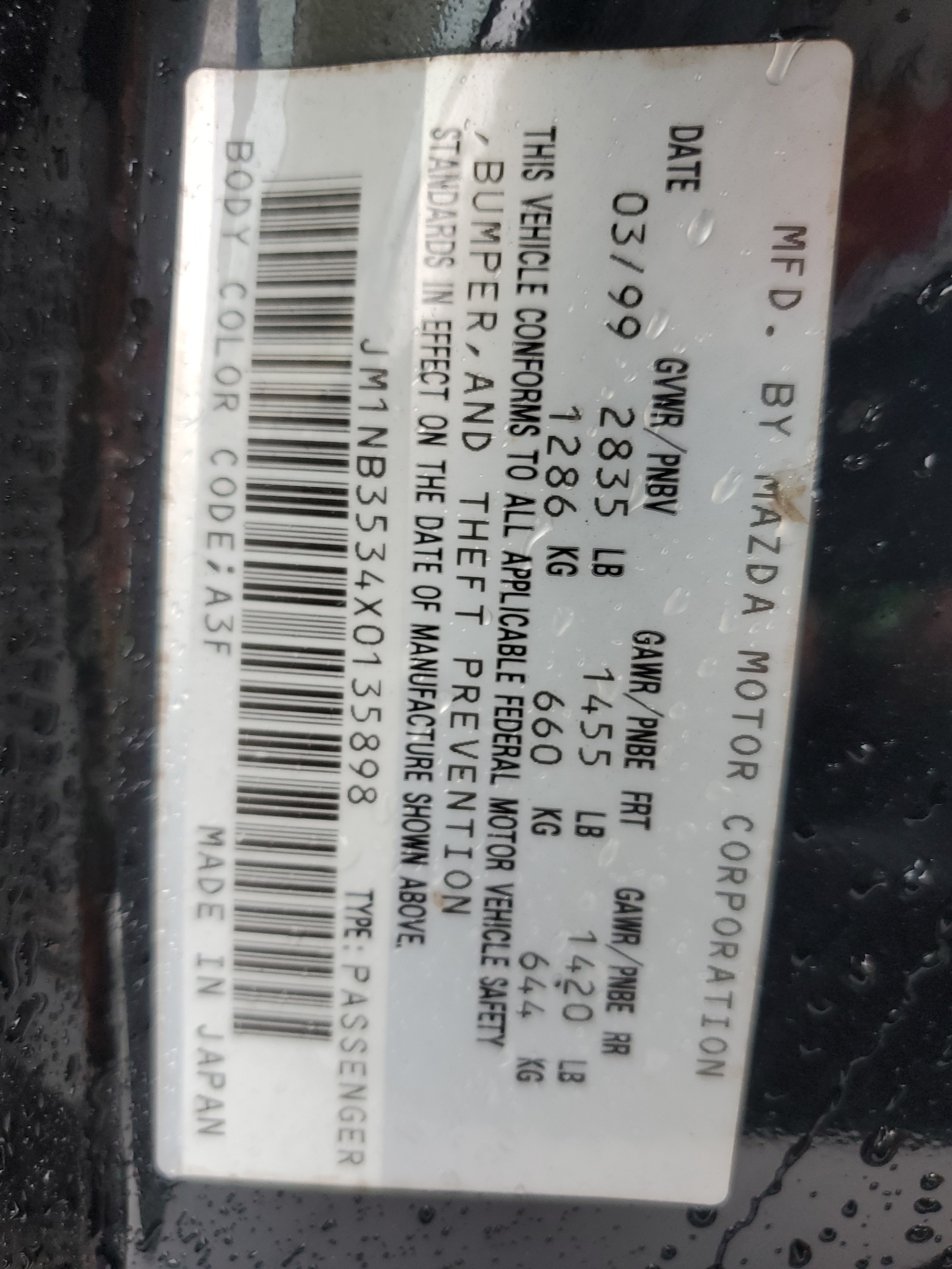 JM1NB3534X0135898 1999 Mazda Mx-5 Miata