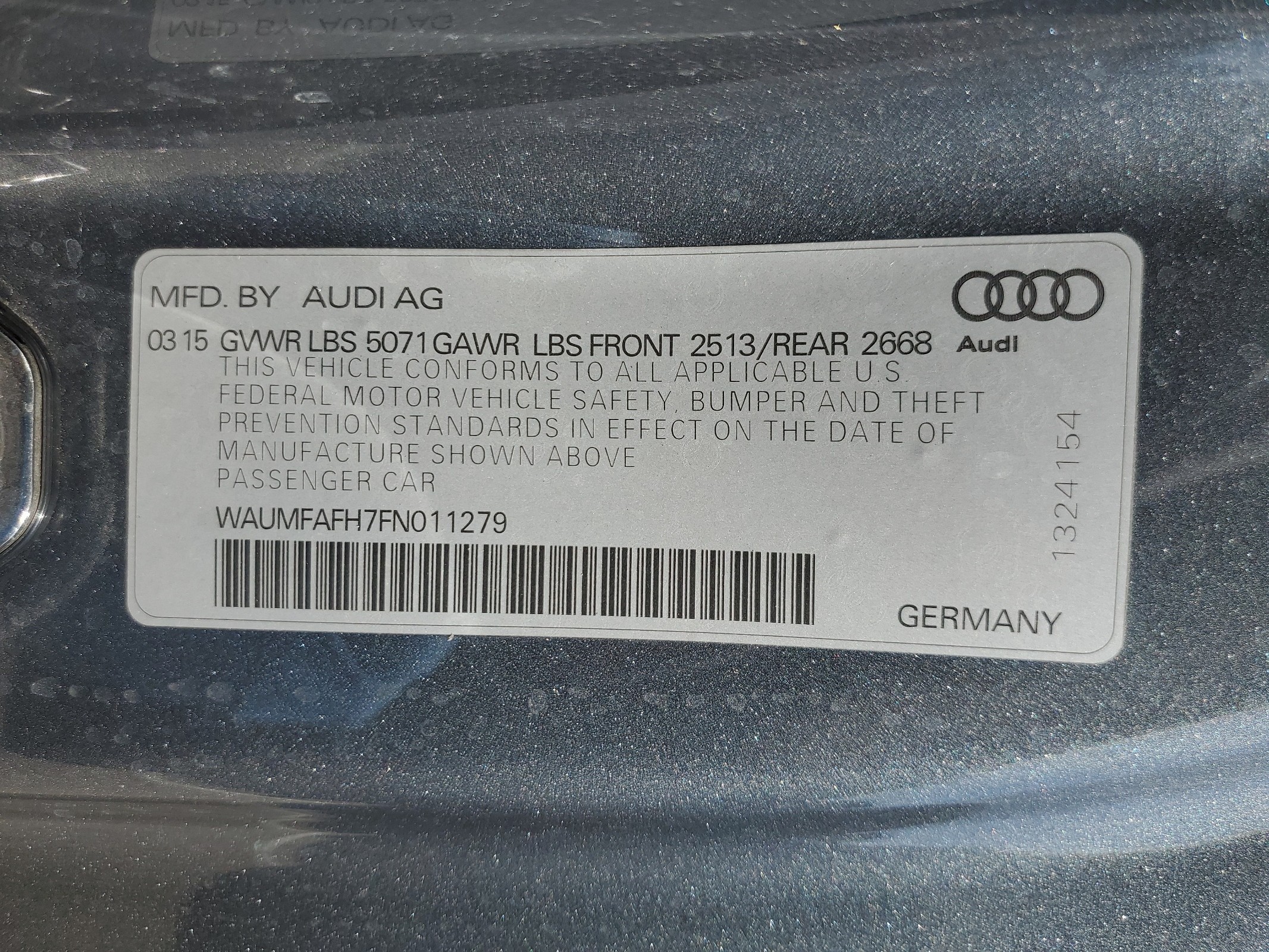 WAUMFAFH7FN011279 2015 Audi A5 Premium Plus