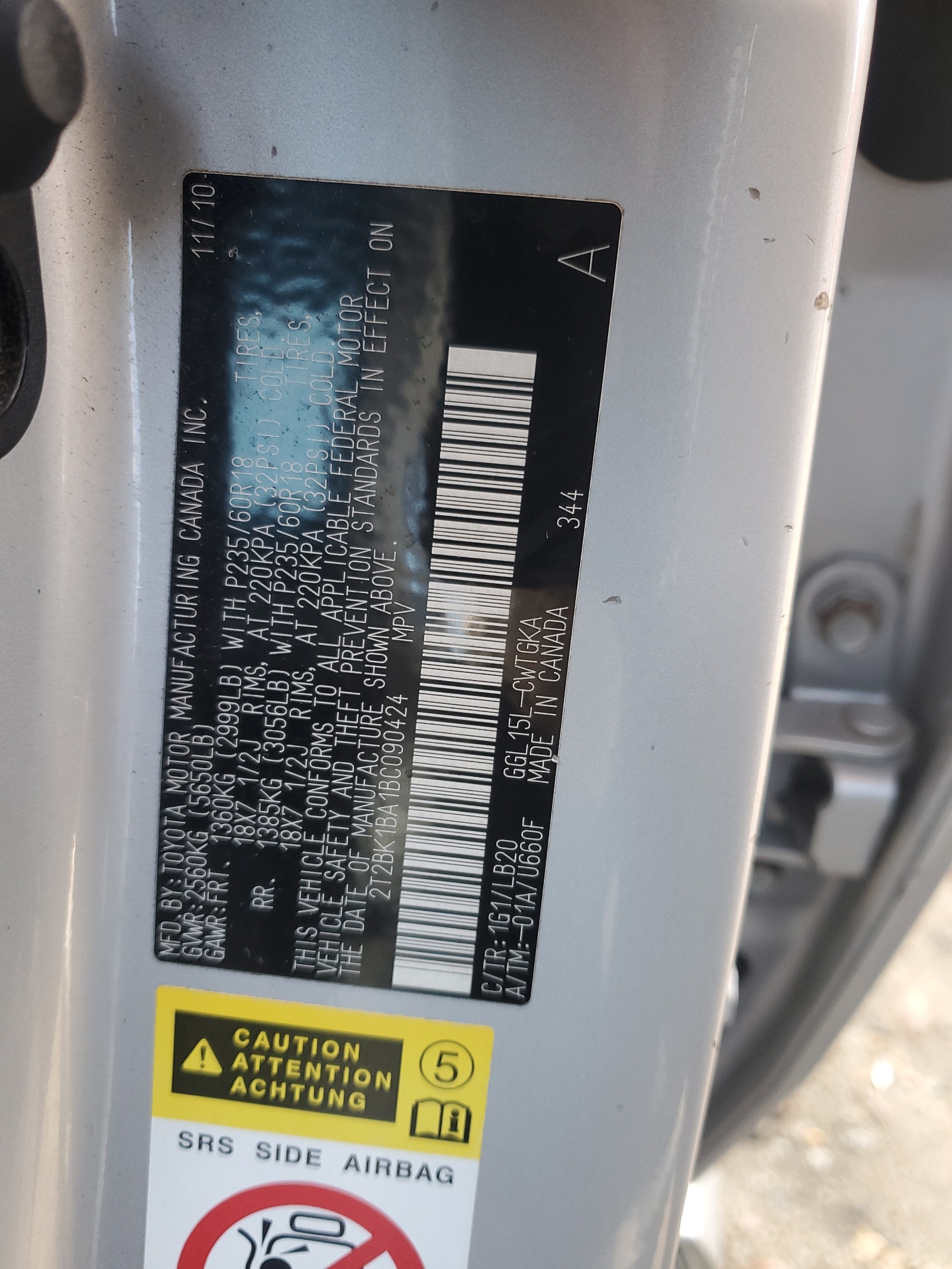 2T2BK1BA1BC090424 2011 Lexus Rx 350