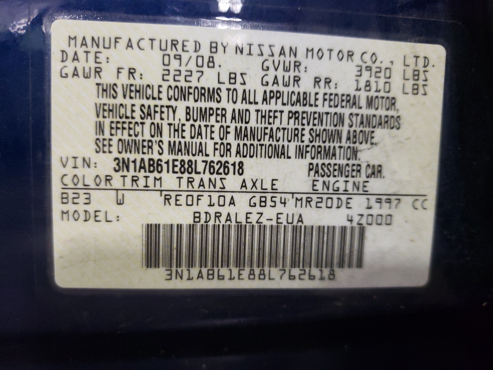 3N1AB61E88L762618 2008 Nissan Sentra 2.0