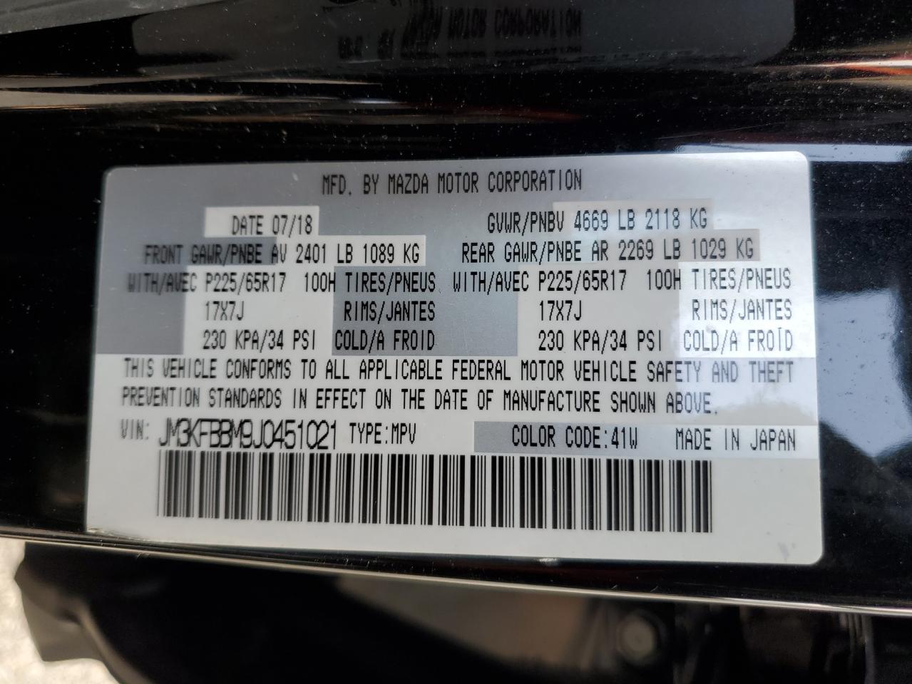 2018 Mazda Cx-5 Sport VIN: JM3KFBBM9J0451021 Lot: 65947524