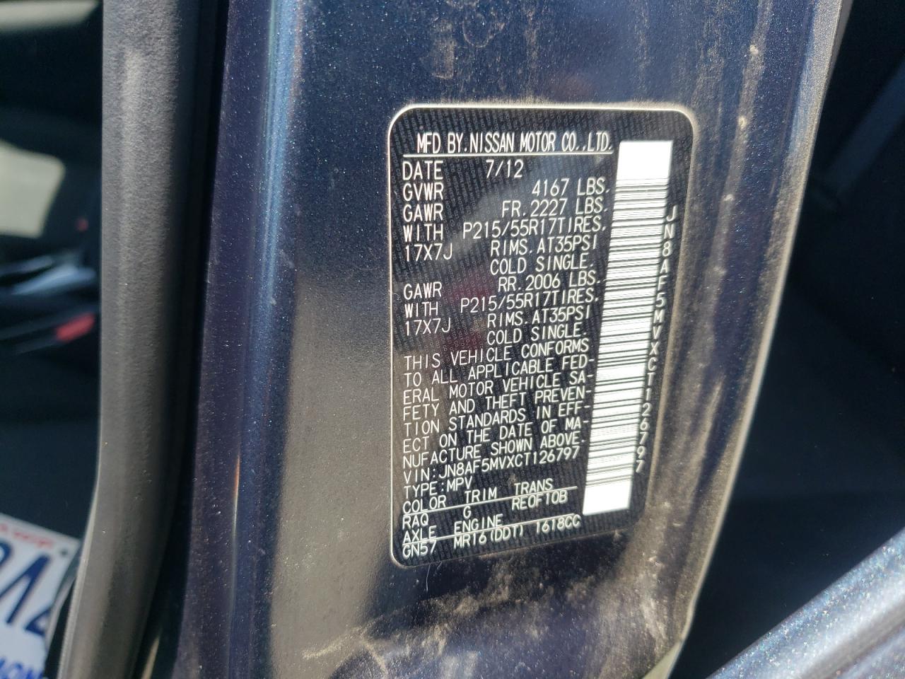 2012 Nissan Juke S VIN: JN8AF5MVXCT126797 Lot: 65811824