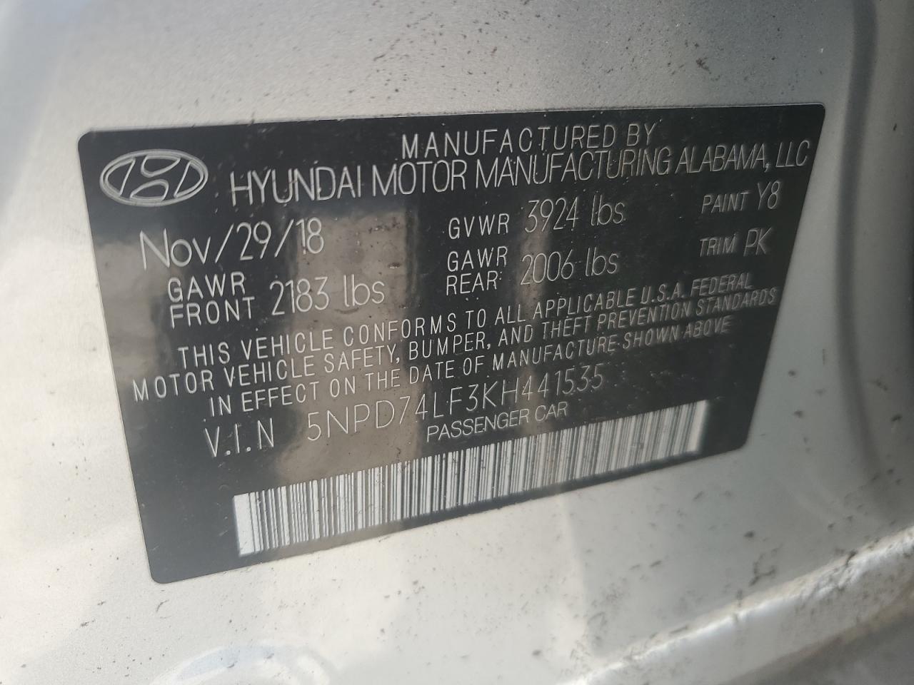 5NPD74LF3KH441535 2019 Hyundai Elantra Se