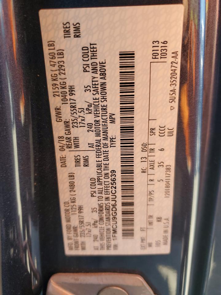 2018 Ford Escape Se VIN: 1FMCU9GD6JUC25639 Lot: 65524434