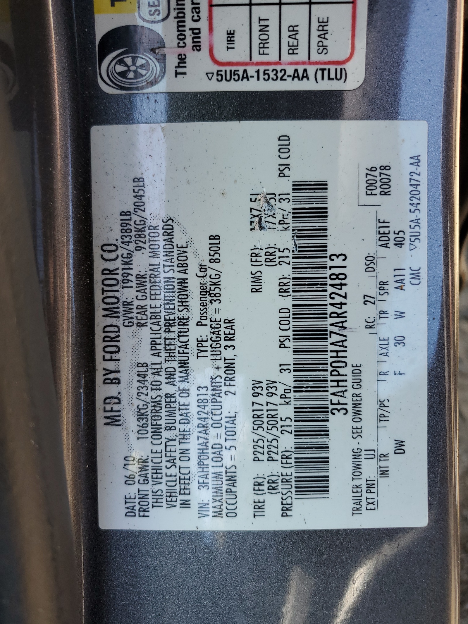 3FAHP0HA7AR424813 2010 Ford Fusion Se