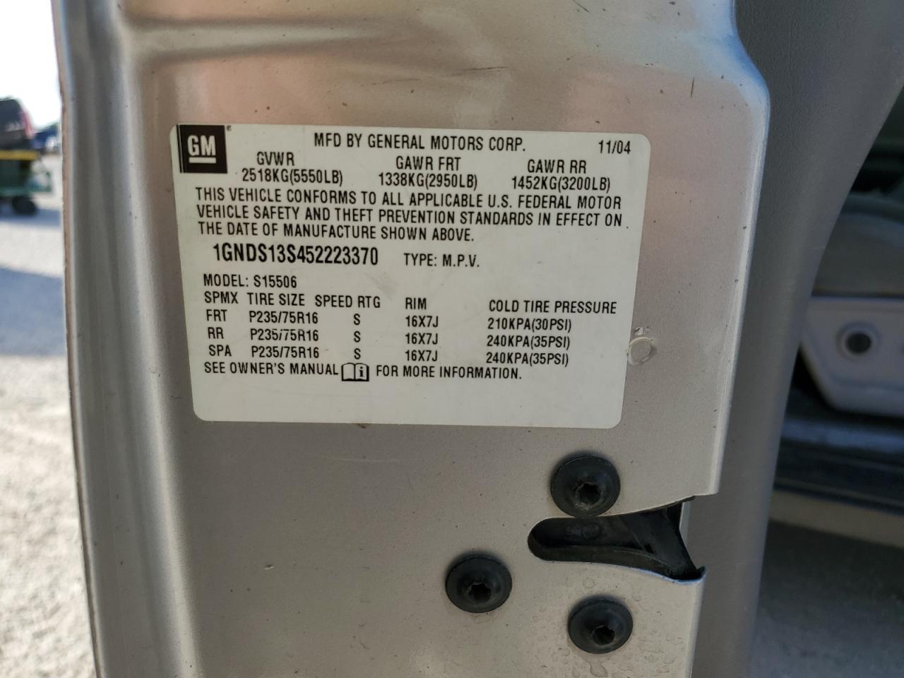 2005 Chevrolet Trailblazer Ls VIN: 1GNDS13S452223370 Lot: 67276924