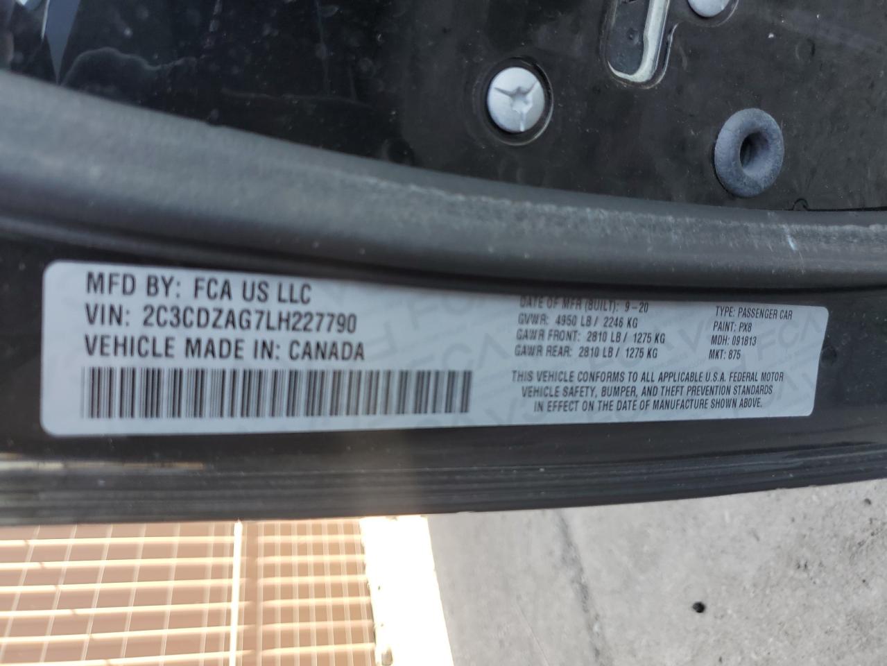 2020 Dodge Challenger Sxt VIN: 2C3CDZAG7LH227790 Lot: 65725354