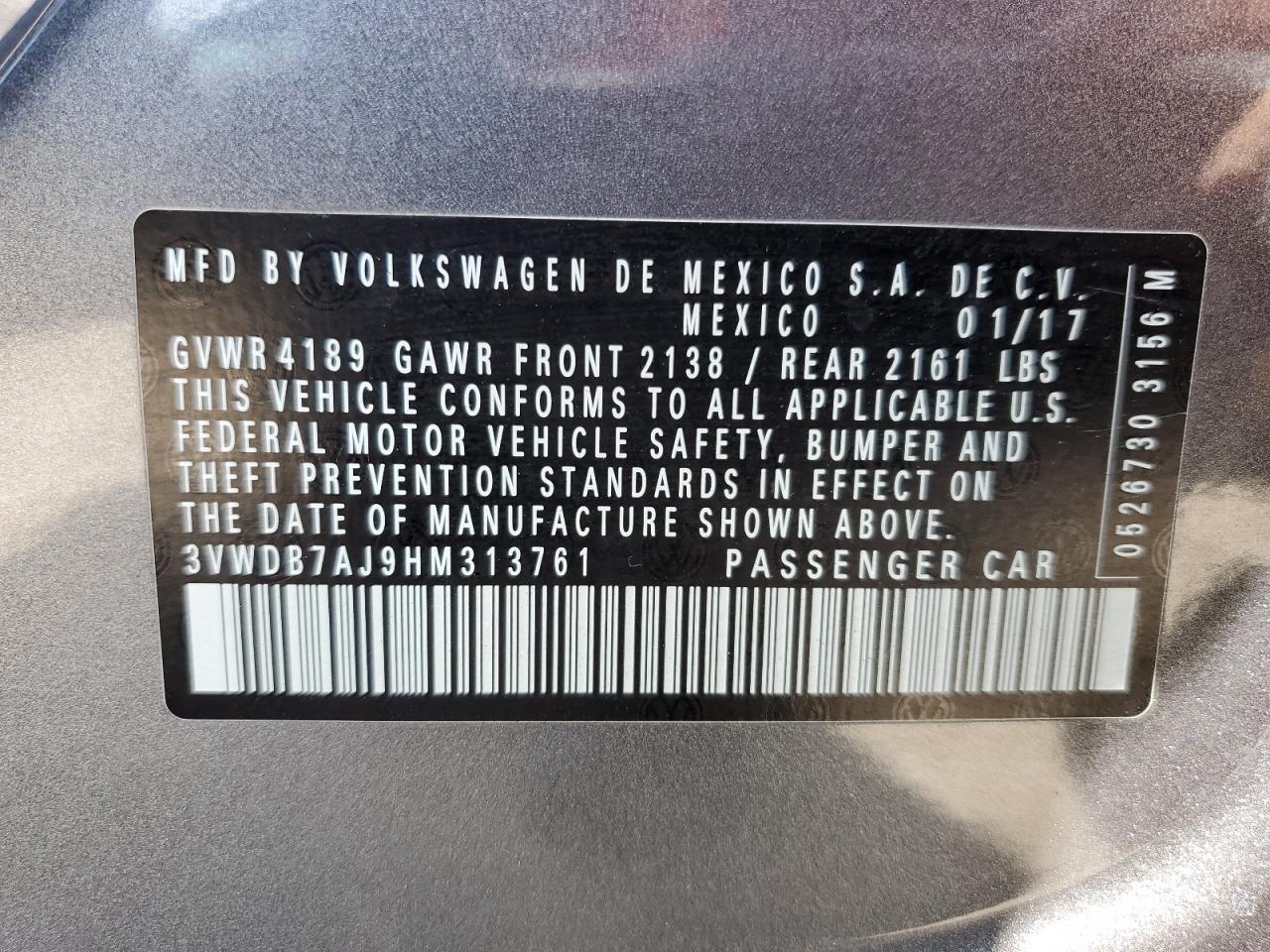 3VWDB7AJ9HM313761 2017 Volkswagen Jetta Se