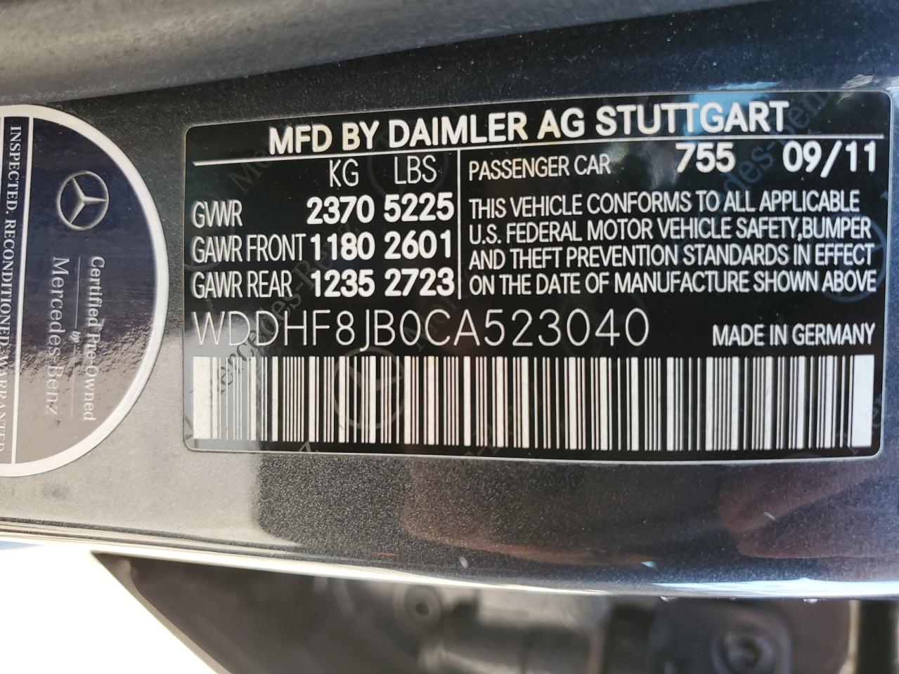 2012 Mercedes-Benz E 350 4Matic VIN: WDDHF8JB0CA523040 Lot: 67833794