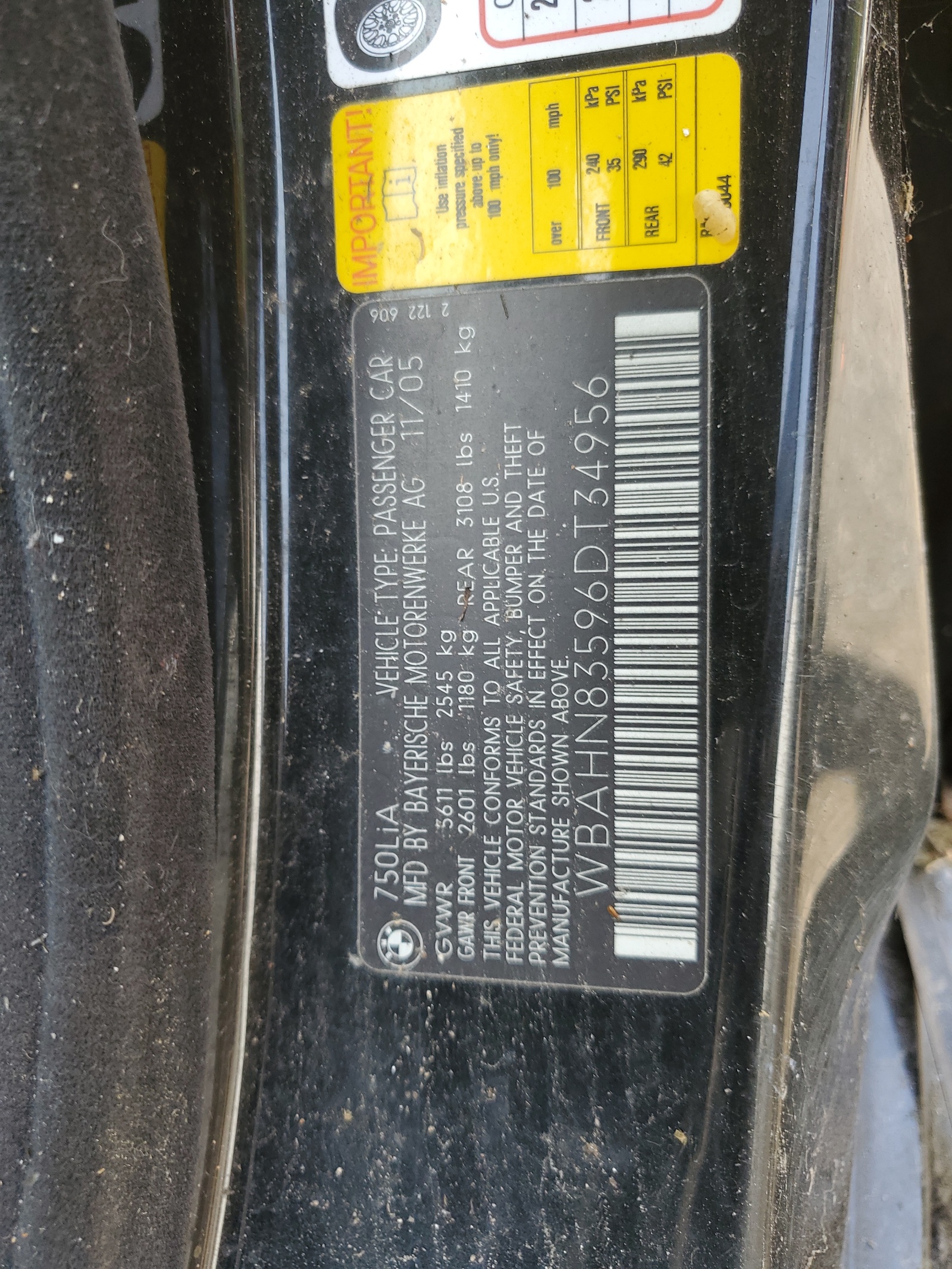 WBAHN83596DT34956 2006 BMW 750 Li