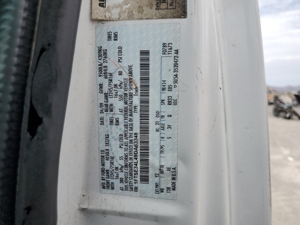 2009 Ford Econoline E350 Super Duty Van VIN: 1FTSE34L49DA63348 Lot: 65947314