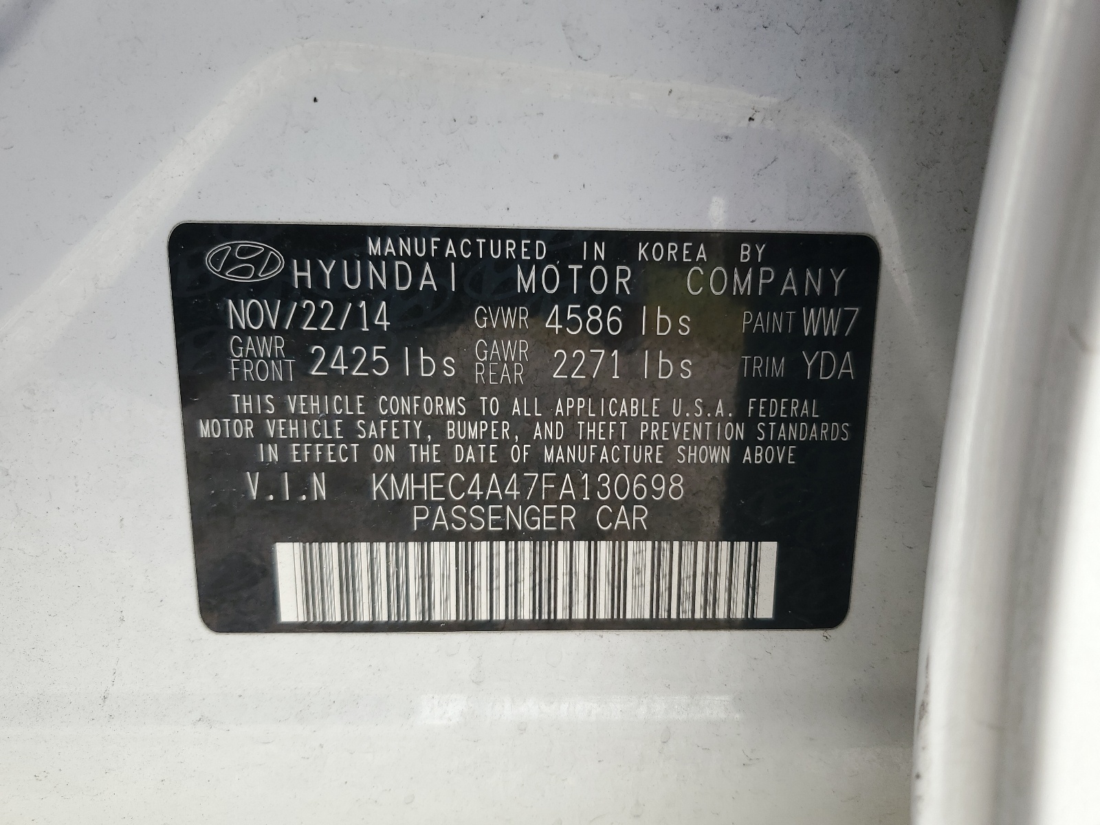 KMHEC4A47FA130698 2015 Hyundai Sonata Hybrid