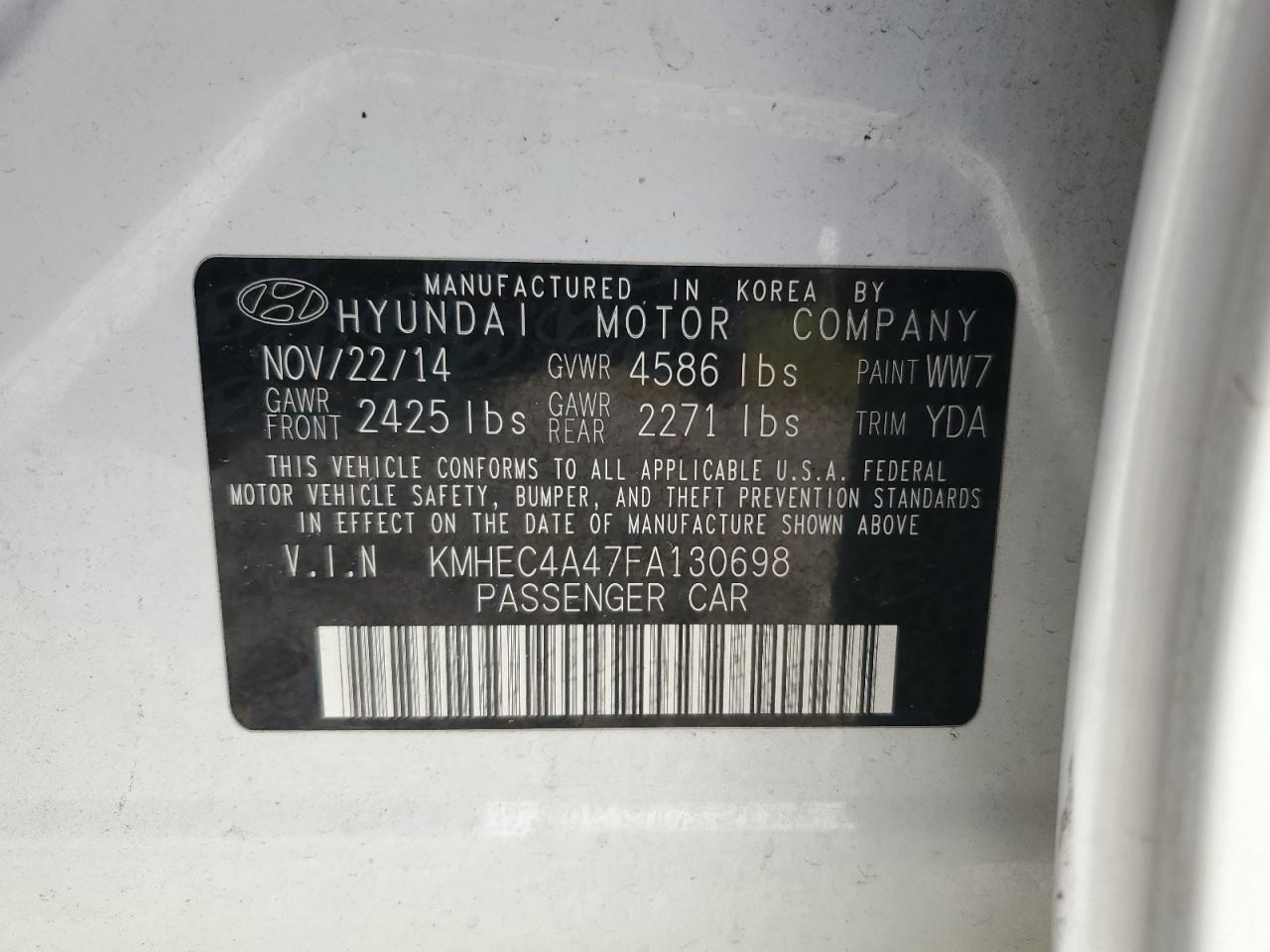 2015 Hyundai Sonata Hybrid VIN: KMHEC4A47FA130698 Lot: 67547054