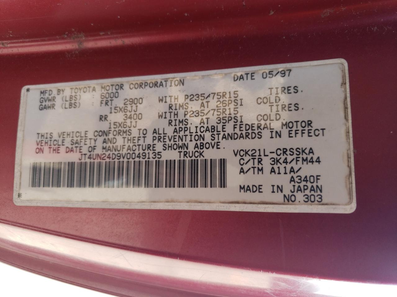 JT4UN24D9V0049135 1997 Toyota T100 Xtracab Sr5