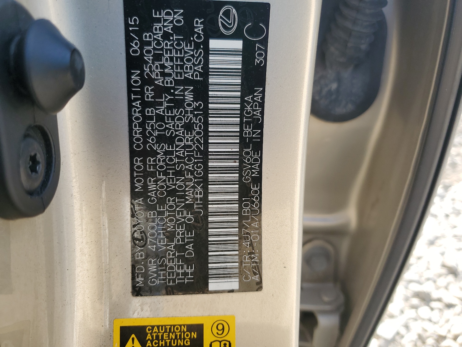 JTHBK1GG1F2205513 2015 Lexus Es 350