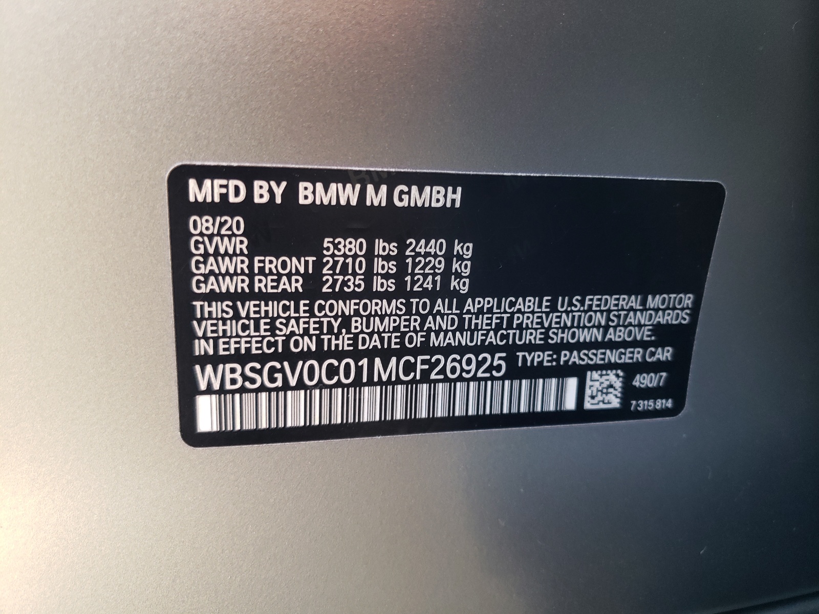 WBSGV0C01MCF26925 2021 BMW M8