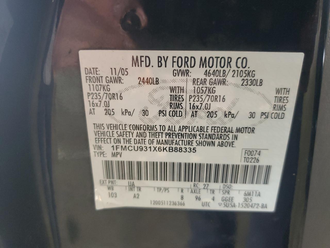 1FMCU931X6KB88335 2006 Ford Escape Xlt