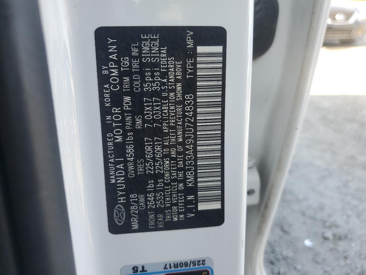 2018 Hyundai Tucson Sel VIN: KM8J33A49JU724838 Lot: 65530394