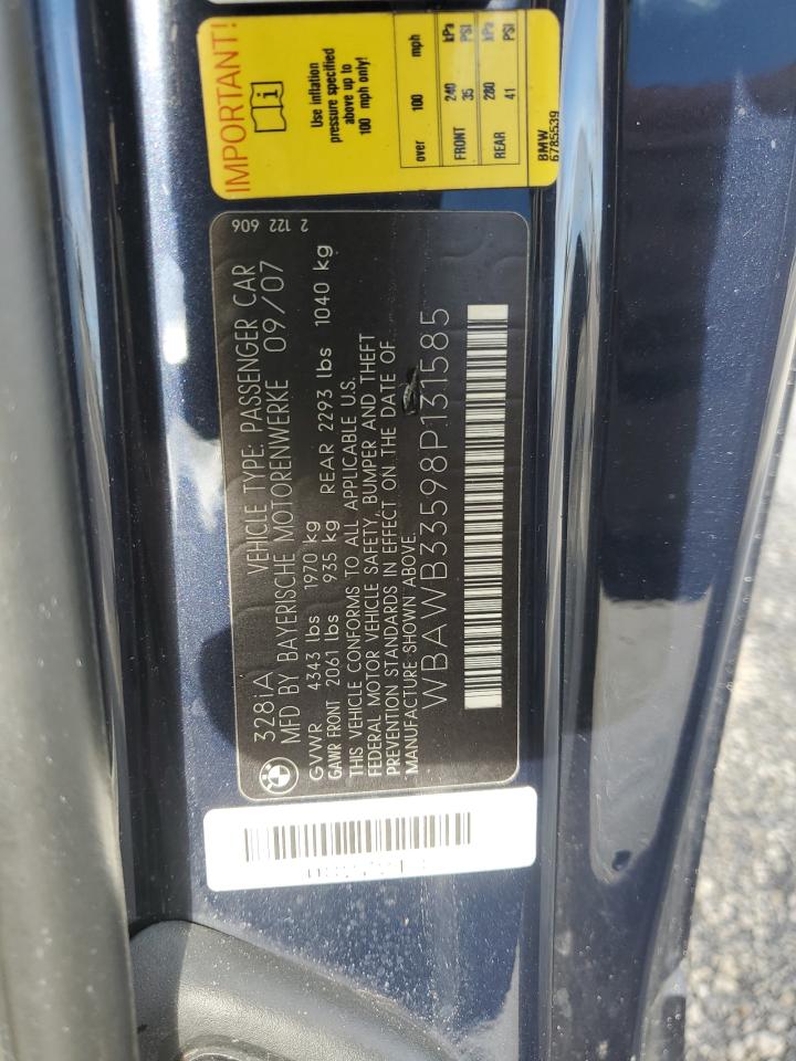 2008 BMW 328 I VIN: WBAWB33598P131585 Lot: 66247124