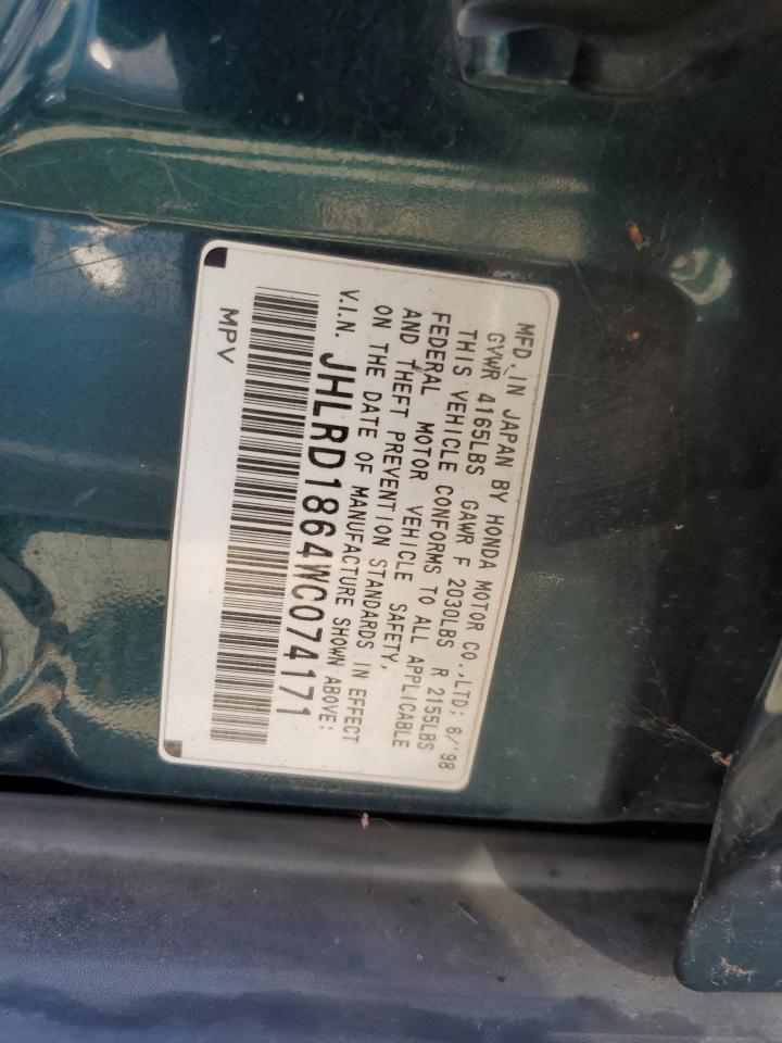 1998 Honda Cr-V Ex VIN: JHLRD1864WC074171 Lot: 68992794